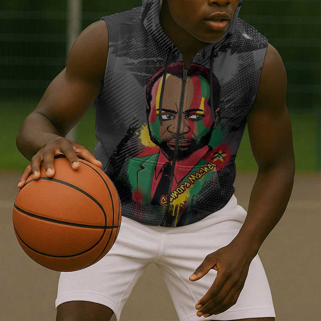 Samora Machel Sleeveless Zip Hoodie Mozambique Liberation Graffiti Style Viva FRELIMO African Revolutionary - African Pride
