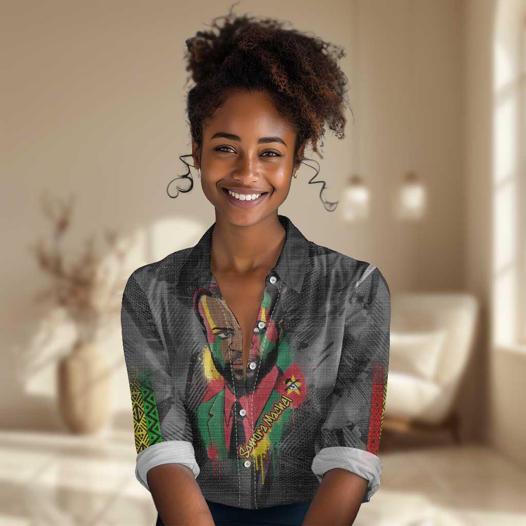 Samora Machel Women Casual Shirt Mozambique Liberation Graffiti Style Viva FRELIMO African Revolutionary - African Pride