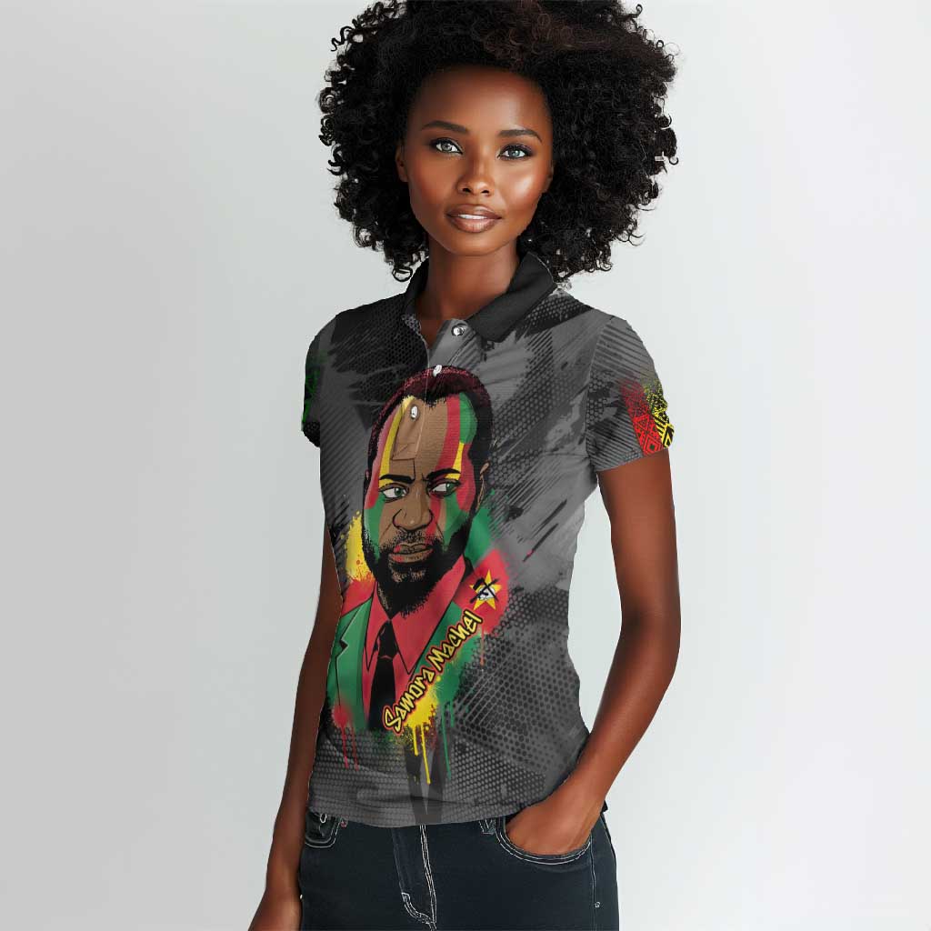 Samora Machel Women Polo Shirt Mozambique Liberation Graffiti Style Viva FRELIMO African Revolutionary - African Pride