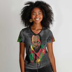 Samora Machel Women V-Neck T-Shirt Mozambique Liberation Graffiti Style Viva FRELIMO African Revolutionary - African Pride
