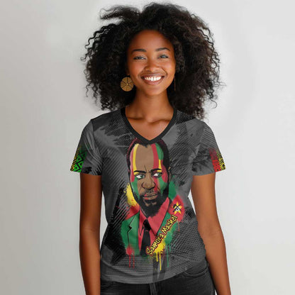 Samora Machel Women V-Neck T-Shirt Mozambique Liberation Graffiti Style Viva FRELIMO African Revolutionary - African Pride