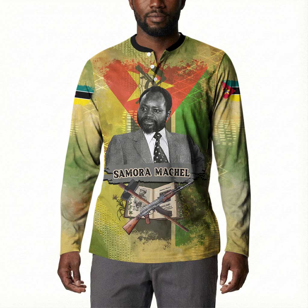 Samora Machel Button Sweatshirt Mozambique Flag Unity and Victory Quote Liberation Struggle - African Freedom Tribute