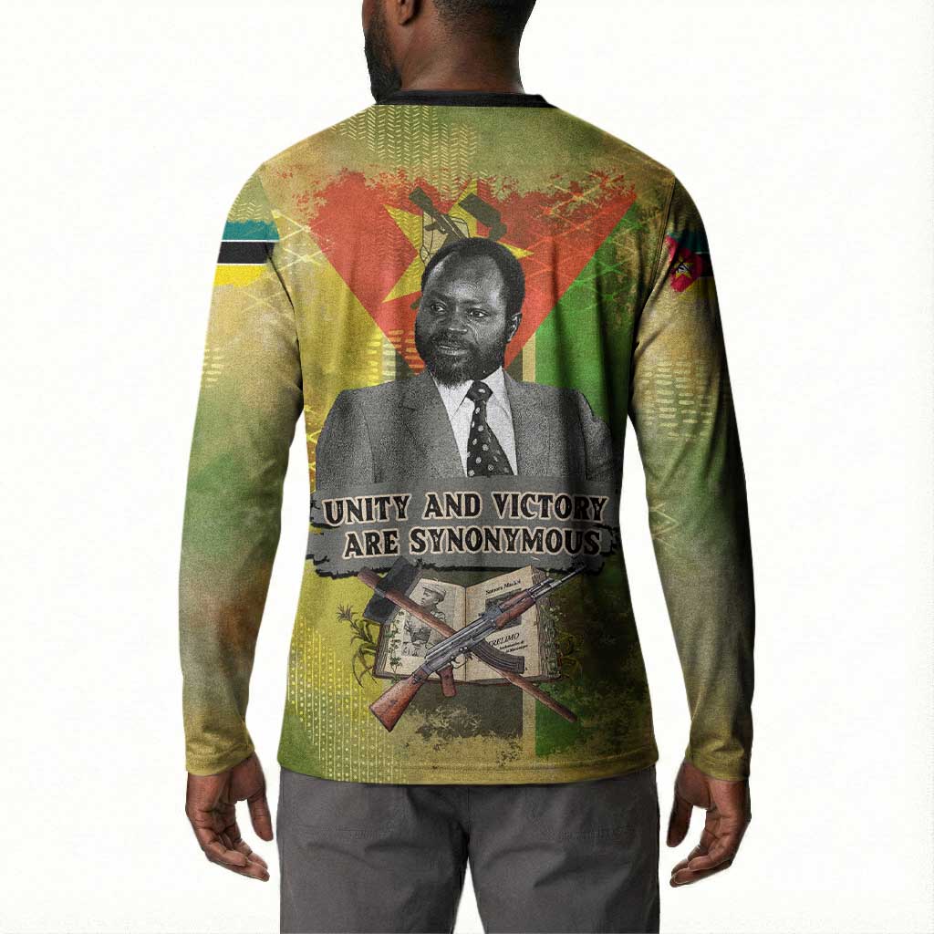 Samora Machel Button Sweatshirt Mozambique Flag Unity and Victory Quote Liberation Struggle - African Freedom Tribute