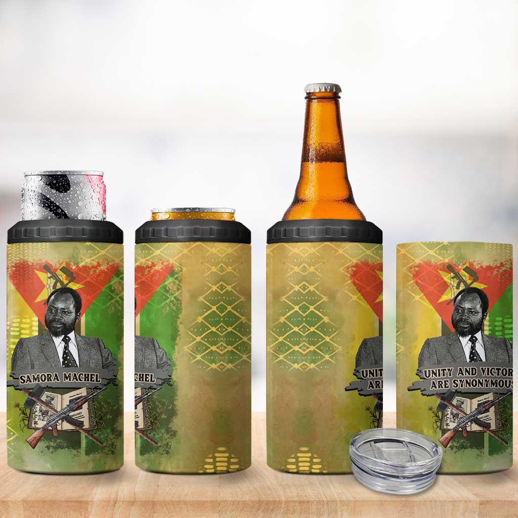Samora Machel 4 in 1 Can Cooler Tumbler Mozambique Flag Unity and Victory Quote Liberation Struggle - African Freedom Tribute - African Pride