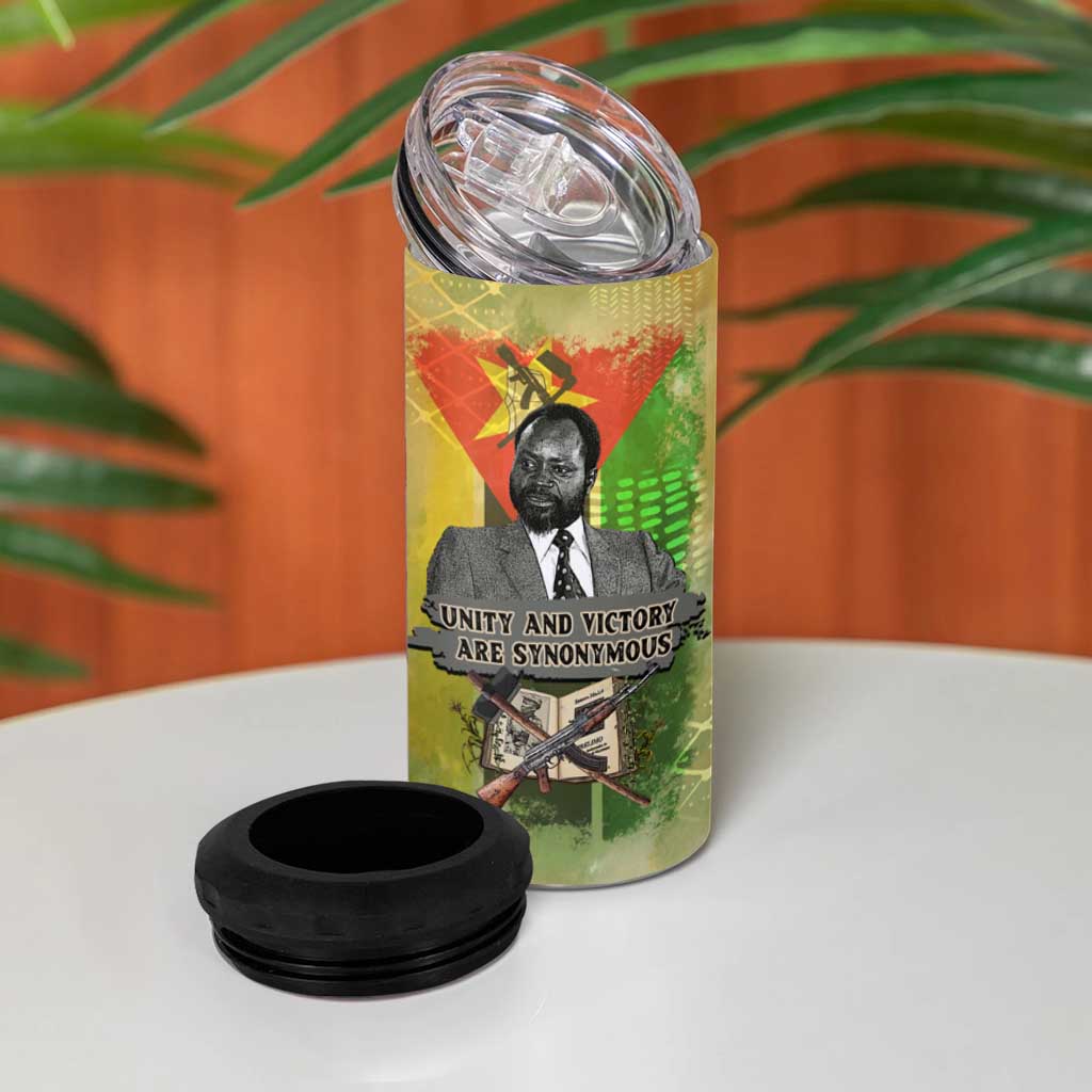 Samora Machel 4 in 1 Can Cooler Tumbler Mozambique Flag Unity and Victory Quote Liberation Struggle - African Freedom Tribute - African Pride