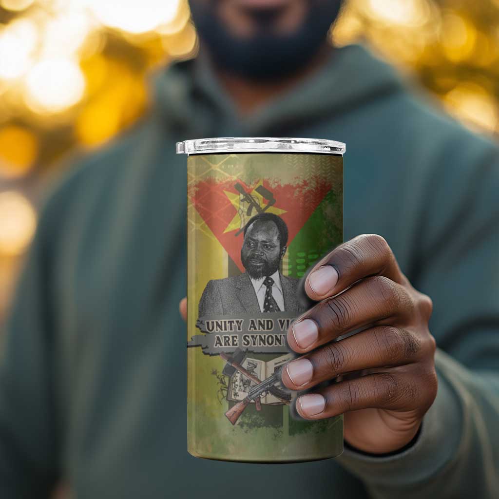 Samora Machel 4 in 1 Can Cooler Tumbler Mozambique Flag Unity and Victory Quote Liberation Struggle - African Freedom Tribute - African Pride