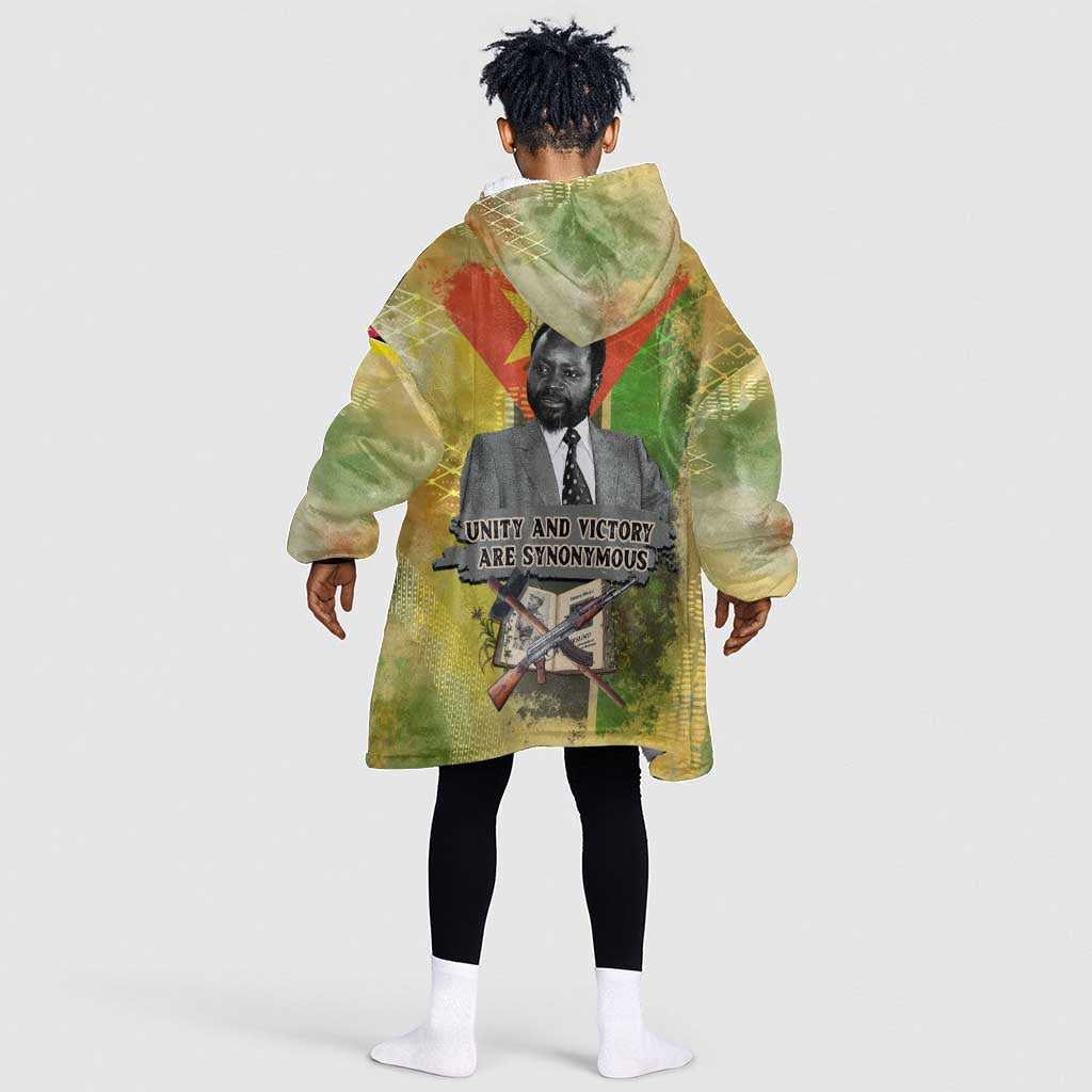 Samora Machel Kid Wearable Blanket Hoodie Mozambique Flag Unity and Victory Quote Liberation Struggle - African Freedom Tribute - African Pride