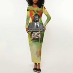 Samora Machel Long Sleeve Bodycon Dress Mozambique Flag Unity and Victory Quote Liberation Struggle - African Freedom Tribute - African Pride