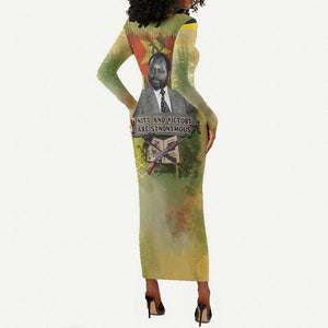 Samora Machel Long Sleeve Bodycon Dress Mozambique Flag Unity and Victory Quote Liberation Struggle - African Freedom Tribute - African Pride