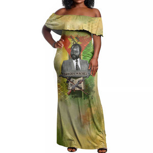 Samora Machel Off Shoulder Maxi Dress Mozambique Flag Unity and Victory Quote Liberation Struggle - African Freedom Tribute - African Pride