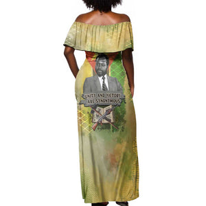 Samora Machel Off Shoulder Maxi Dress Mozambique Flag Unity and Victory Quote Liberation Struggle - African Freedom Tribute - African Pride