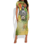 Samora Machel Short Sleeve Bodycon Dress Mozambique Flag Unity and Victory Quote Liberation Struggle - African Freedom Tribute - African Pride