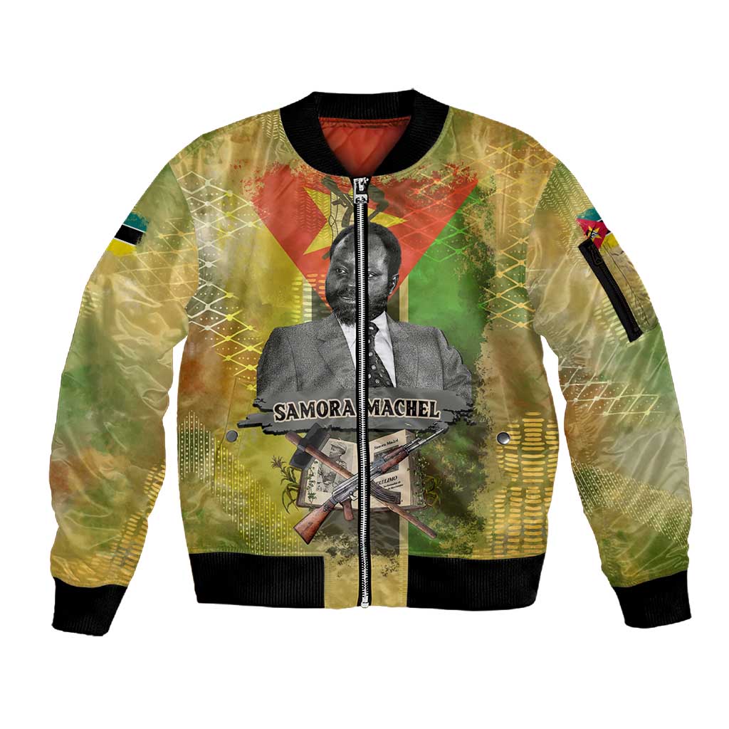 Samora Machel Sleeve Zip Bomber Jacket Mozambique Flag Unity and Victory Quote Liberation Struggle - African Freedom Tribute - African Pride