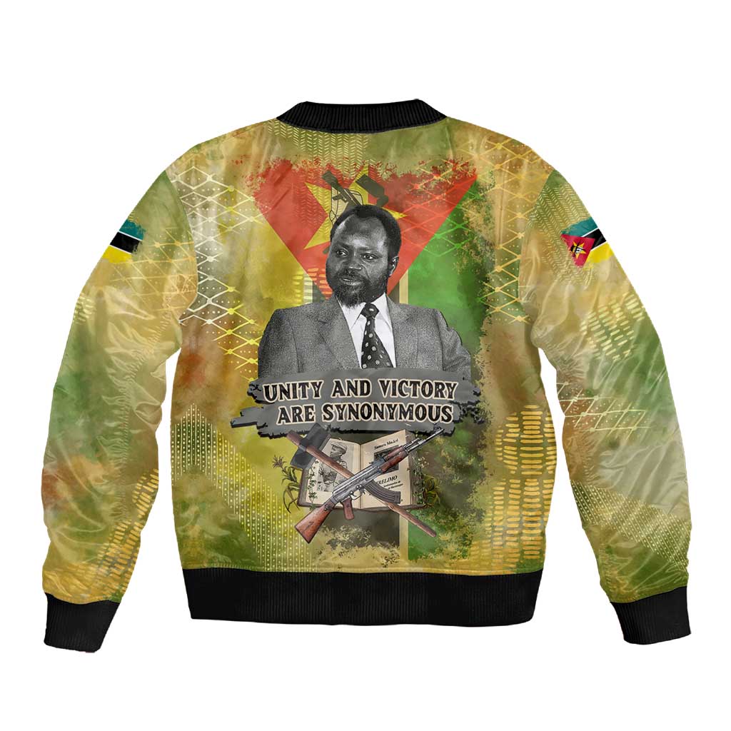 Samora Machel Sleeve Zip Bomber Jacket Mozambique Flag Unity and Victory Quote Liberation Struggle - African Freedom Tribute - African Pride