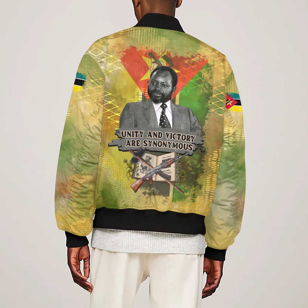 Samora Machel Sleeve Zip Bomber Jacket Mozambique Flag Unity and Victory Quote Liberation Struggle - African Freedom Tribute - African Pride
