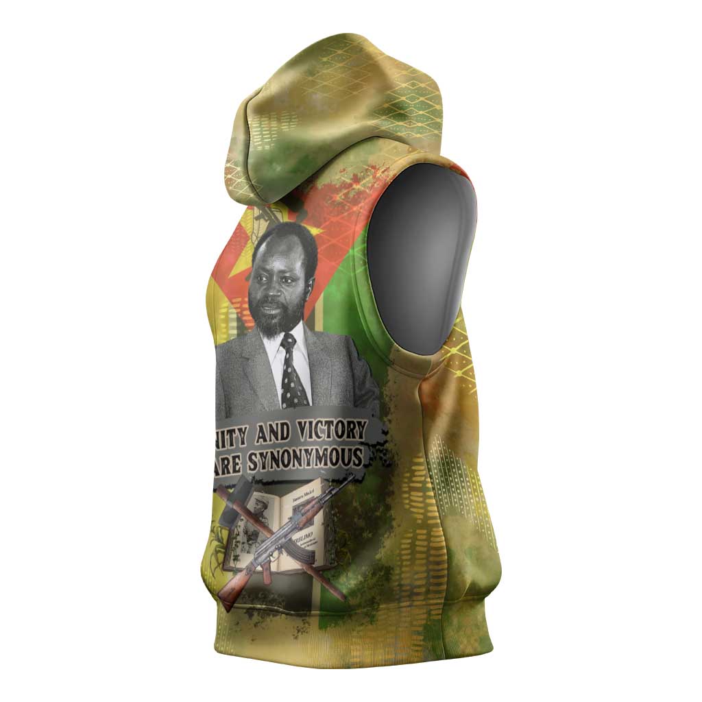 Samora Machel Sleeveless Hoodie Mozambique Flag Unity and Victory Quote Liberation Struggle - African Freedom Tribute - African Pride
