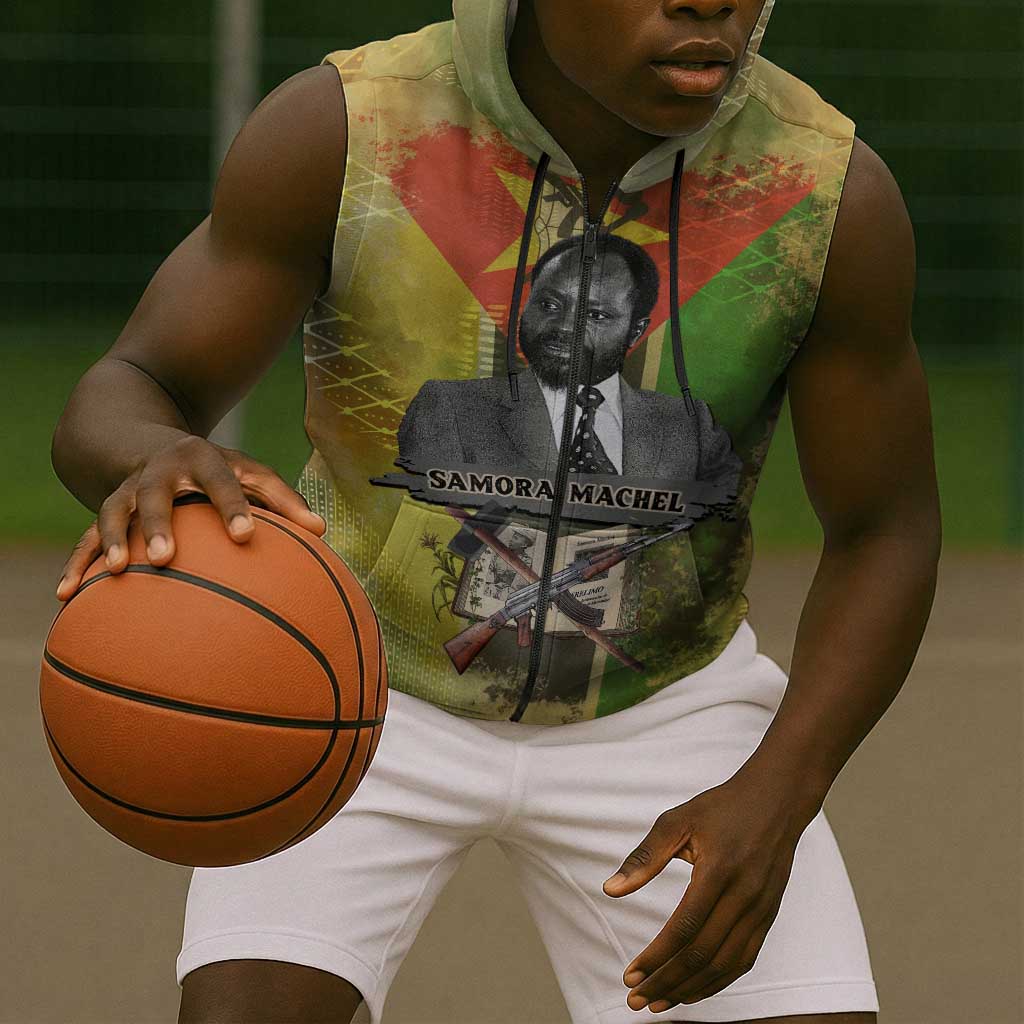 Samora Machel Sleeveless Zip Hoodie Mozambique Flag Unity and Victory Quote Liberation Struggle - African Freedom Tribute - African Pride