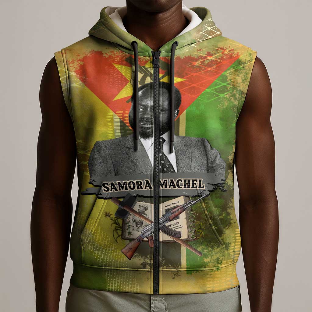 Samora Machel Sleeveless Zip Hoodie Mozambique Flag Unity and Victory Quote Liberation Struggle - African Freedom Tribute - African Pride