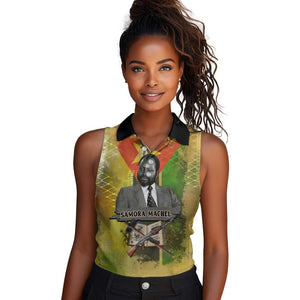 Samora Machel Women Sleeveless Polo Shirt Mozambique Flag Unity and Victory Quote Liberation Struggle - African Freedom Tribute - African Pride