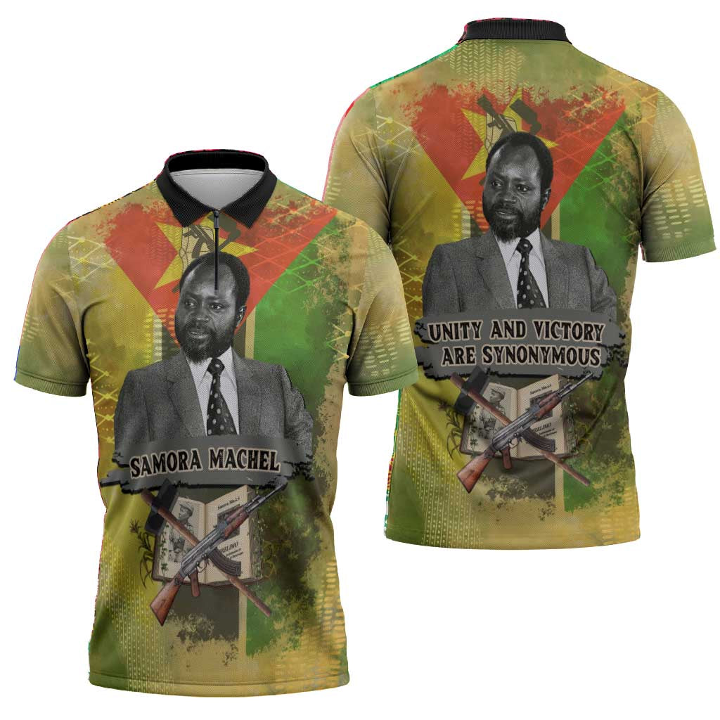 Samora Machel Zipper Polo Shirt Mozambique Flag Unity and Victory Quote Liberation Struggle - African Freedom Tribute - African Pride