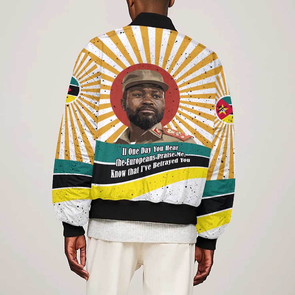 Samora Machel Bomber Jacket Radiant Sunburst Bold Anti-Colonial Quote Mozambique Liberation - African Revolutionary Art - African Pride