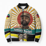 Samora Machel Bomber Puffer Jacket Radiant Sunburst Bold Anti-Colonial Quote Mozambique Liberation - African Revolutionary Art - African Pride