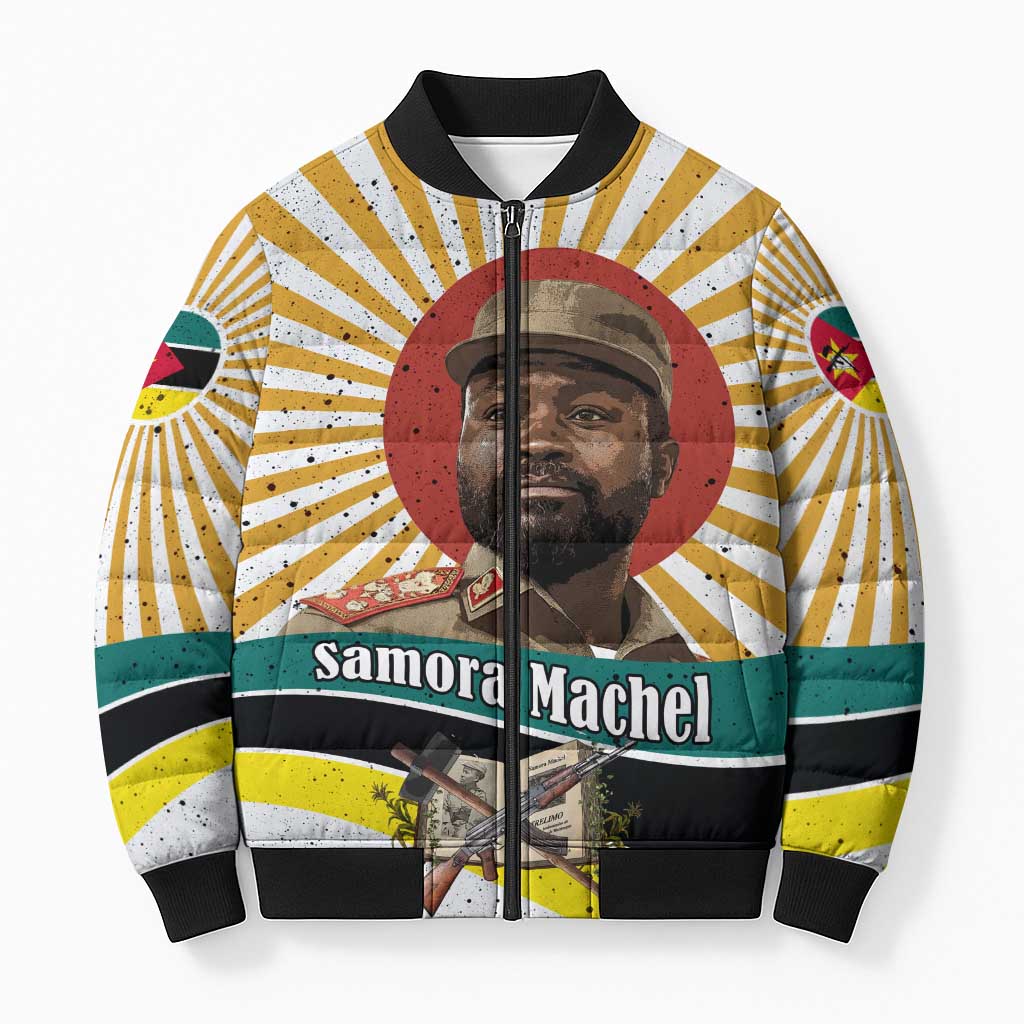 Samora Machel Bomber Puffer Jacket Radiant Sunburst Bold Anti-Colonial Quote Mozambique Liberation - African Revolutionary Art - African Pride