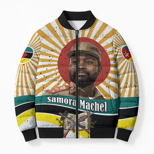 Samora Machel Bomber Puffer Jacket Radiant Sunburst Bold Anti-Colonial Quote Mozambique Liberation - African Revolutionary Art - African Pride