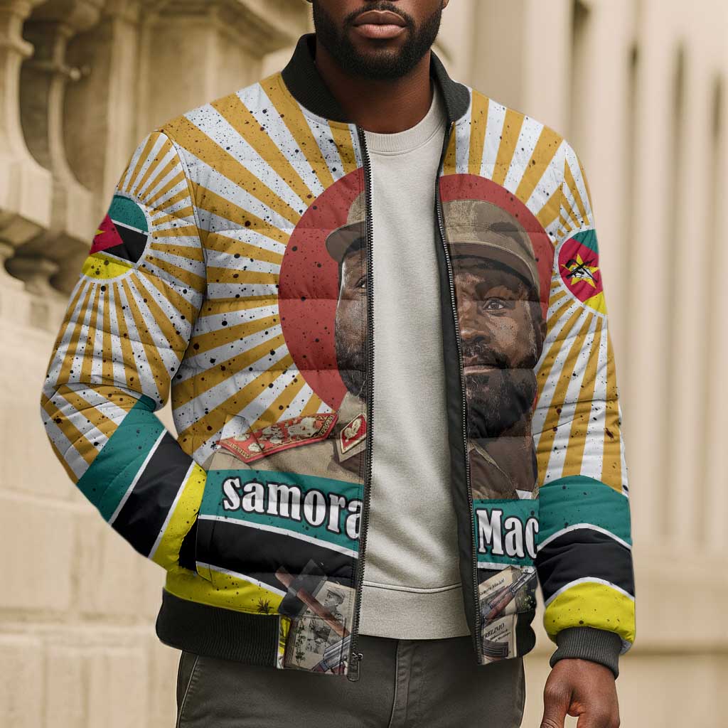 Samora Machel Bomber Puffer Jacket Radiant Sunburst Bold Anti-Colonial Quote Mozambique Liberation - African Revolutionary Art - African Pride