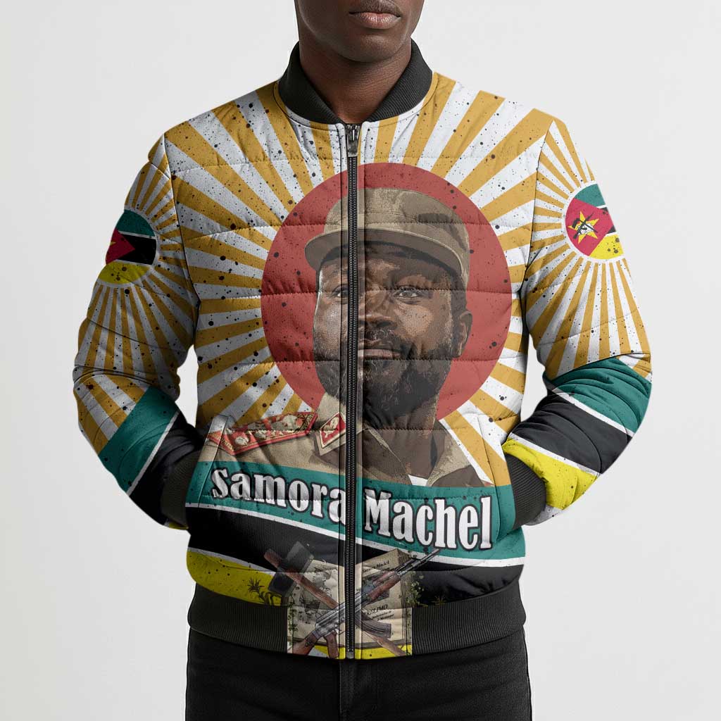 Samora Machel Bomber Puffer Jacket Radiant Sunburst Bold Anti-Colonial Quote Mozambique Liberation - African Revolutionary Art - African Pride
