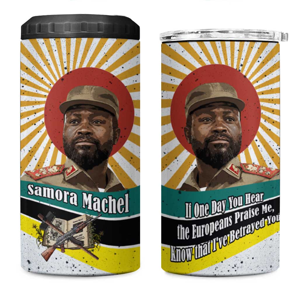 Samora Machel 4 in 1 Can Cooler Tumbler Radiant Sunburst Bold Anti-Colonial Quote Mozambique Liberation - African Revolutionary Art - African Pride