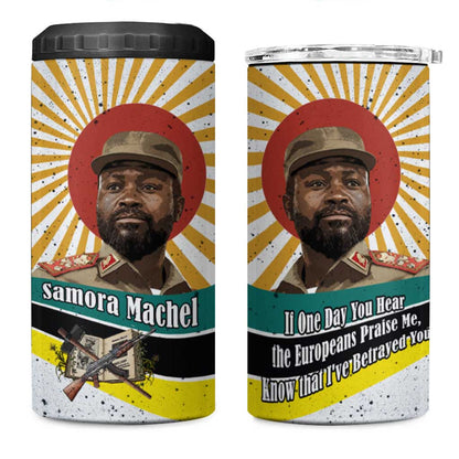 Samora Machel 4 in 1 Can Cooler Tumbler Radiant Sunburst Bold Anti-Colonial Quote Mozambique Liberation - African Revolutionary Art - African Pride