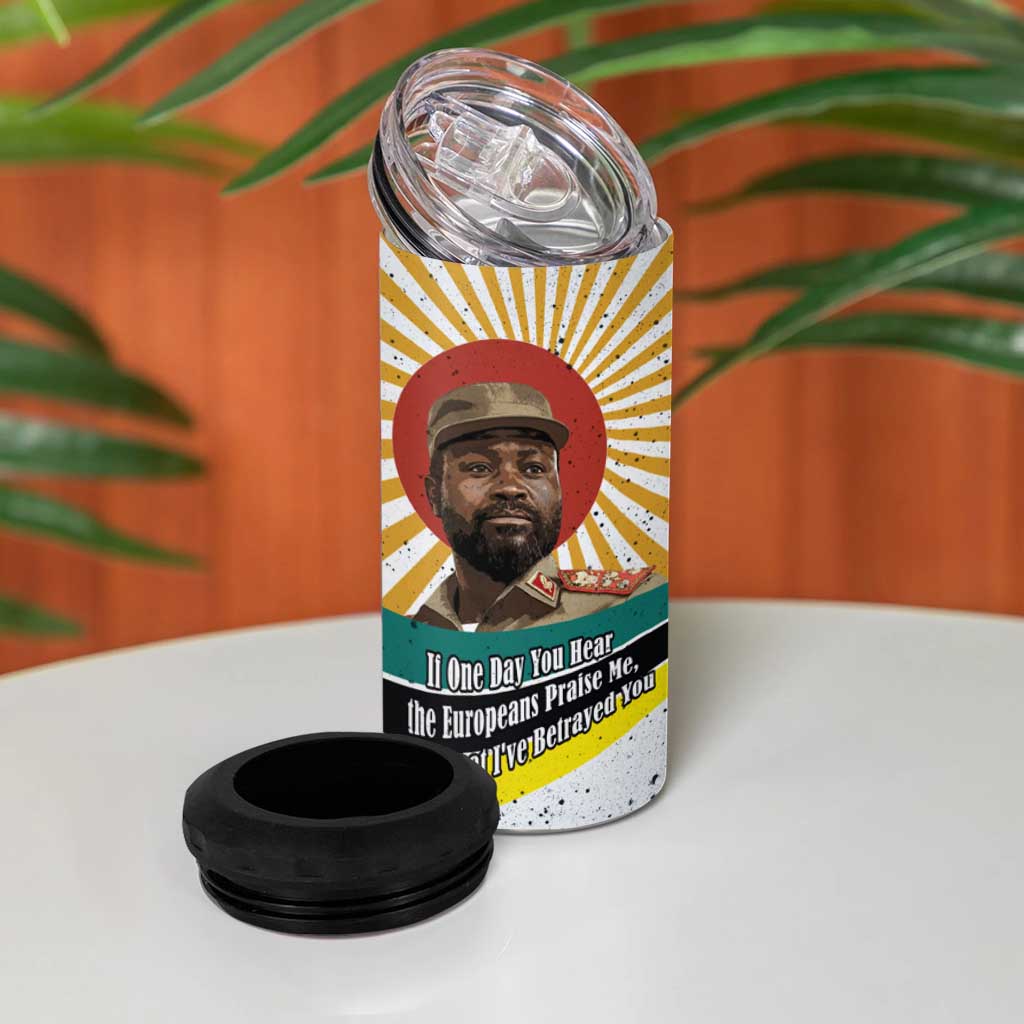 Samora Machel 4 in 1 Can Cooler Tumbler Radiant Sunburst Bold Anti-Colonial Quote Mozambique Liberation - African Revolutionary Art - African Pride