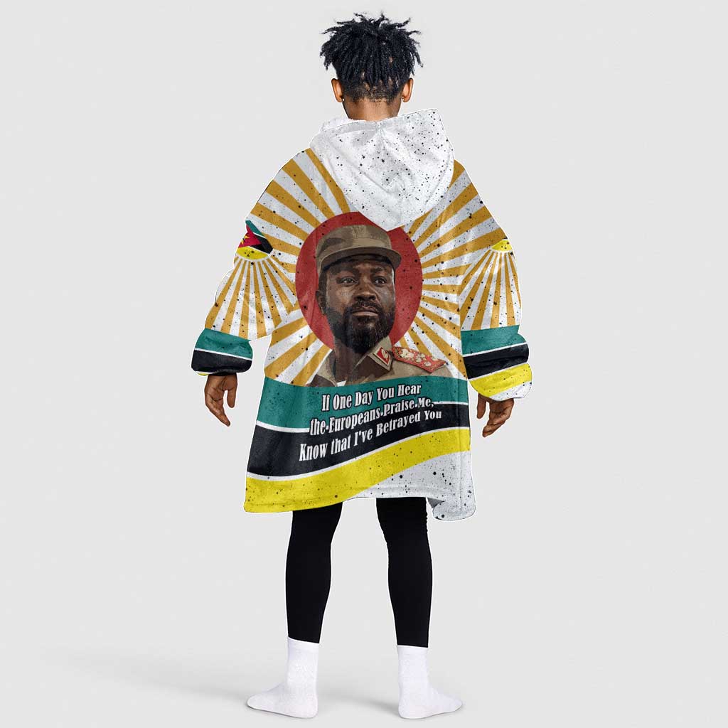Samora Machel Kid Wearable Blanket Hoodie Radiant Sunburst Bold Anti-Colonial Quote Mozambique Liberation - African Revolutionary Art - African Pride