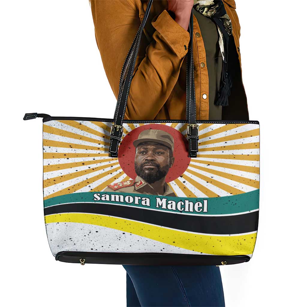 Samora Machel Leather Tote Bag Radiant Sunburst Bold Anti-Colonial Quote Mozambique Liberation - African Revolutionary Art - African Pride