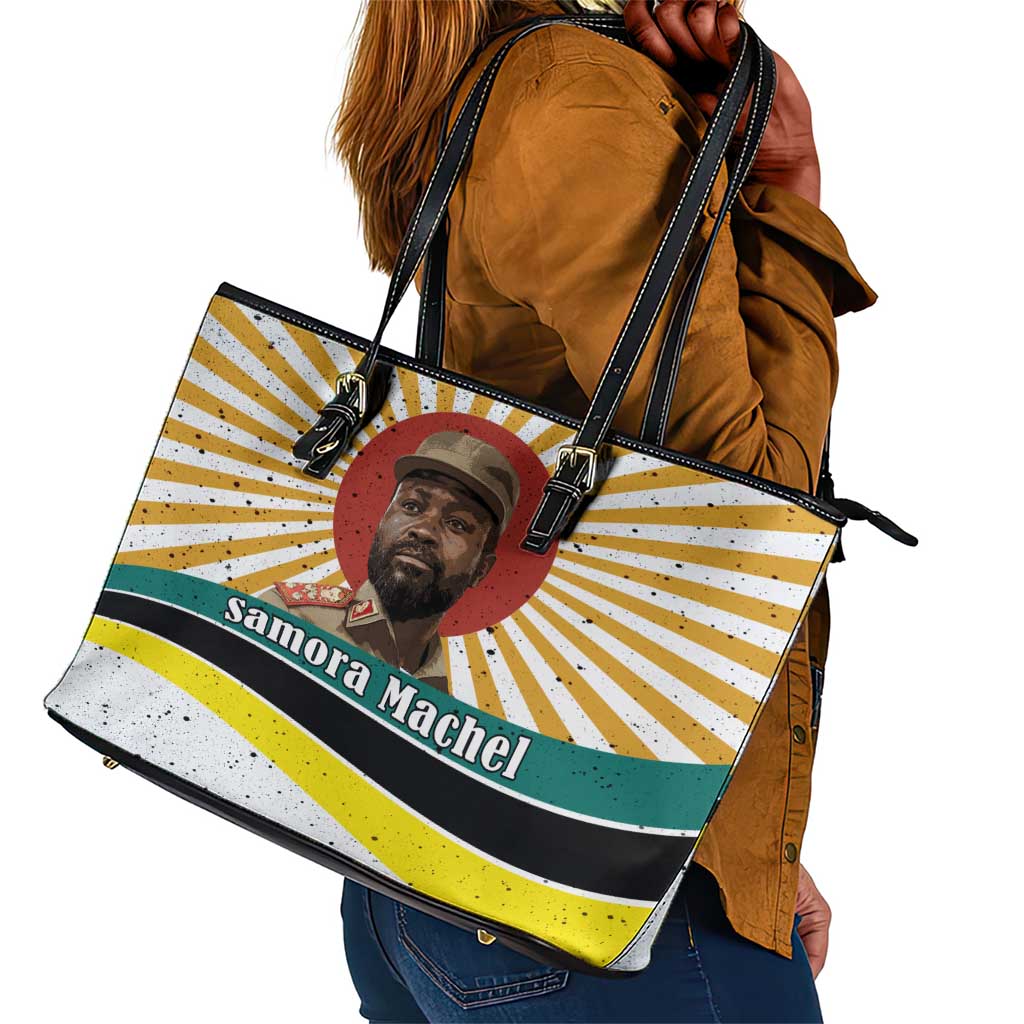 Samora Machel Leather Tote Bag Radiant Sunburst Bold Anti-Colonial Quote Mozambique Liberation - African Revolutionary Art - African Pride