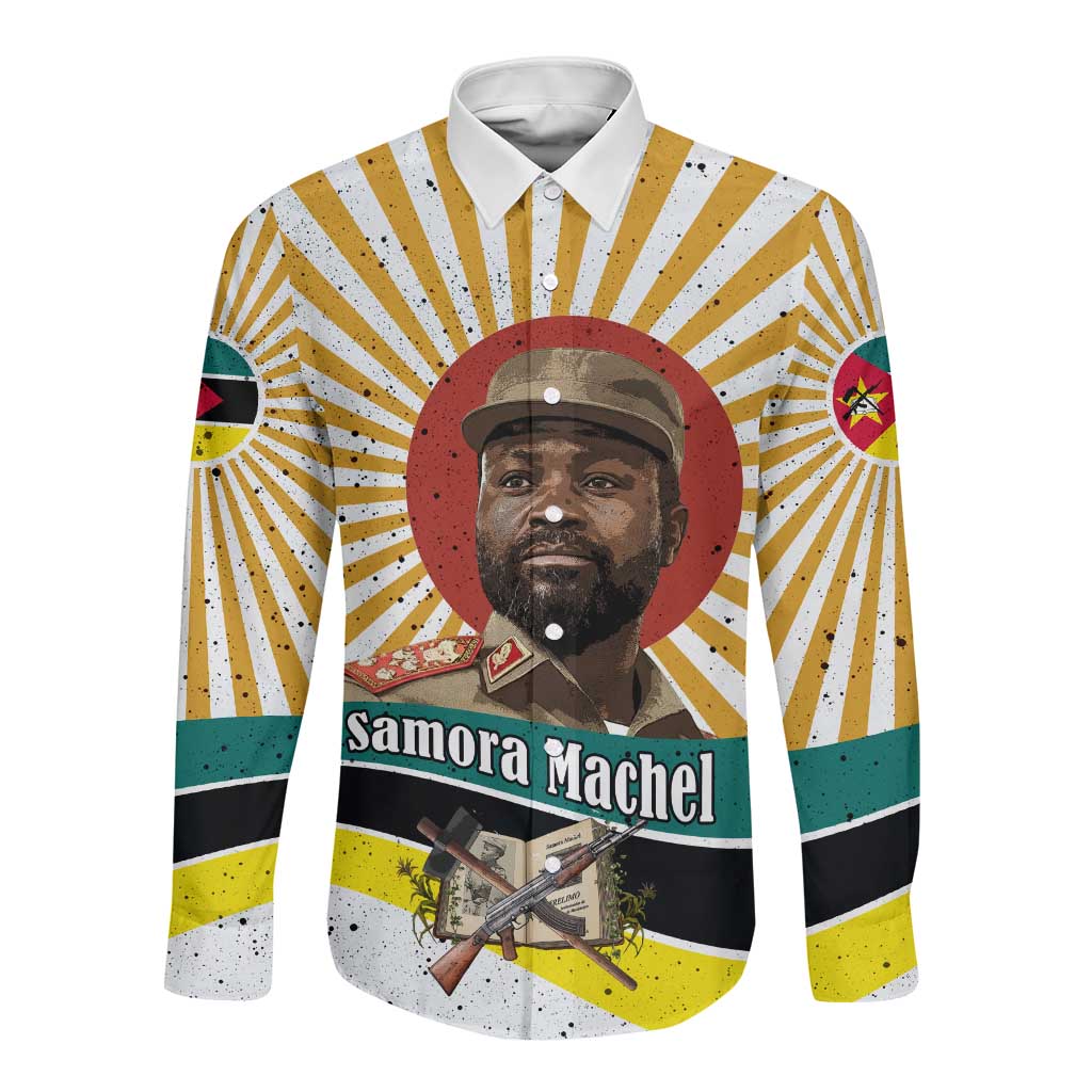 Samora Machel Long Sleeve Button Shirt Radiant Sunburst Bold Anti-Colonial Quote Mozambique Liberation - African Revolutionary Art - African Pride