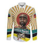 Samora Machel Long Sleeve Button Shirt Radiant Sunburst Bold Anti-Colonial Quote Mozambique Liberation - African Revolutionary Art - African Pride