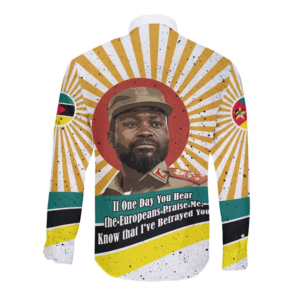 Samora Machel Long Sleeve Button Shirt Radiant Sunburst Bold Anti-Colonial Quote Mozambique Liberation - African Revolutionary Art - African Pride