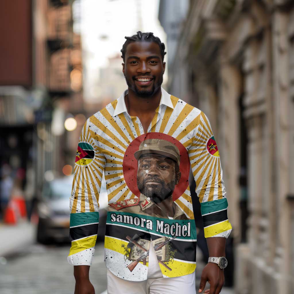 Samora Machel Long Sleeve Button Shirt Radiant Sunburst Bold Anti-Colonial Quote Mozambique Liberation - African Revolutionary Art - African Pride