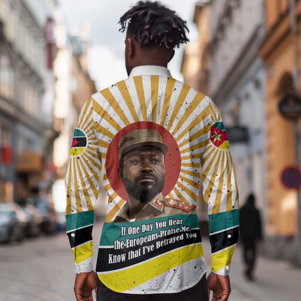 Samora Machel Long Sleeve Button Shirt Radiant Sunburst Bold Anti-Colonial Quote Mozambique Liberation - African Revolutionary Art - African Pride