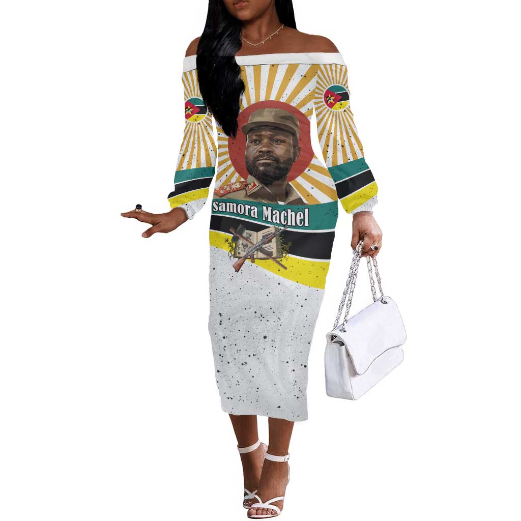 Samora Machel Off The Shoulder Long Sleeve Dress Radiant Sunburst Bold Anti-Colonial Quote Mozambique Liberation - African Revolutionary Art - African Pride