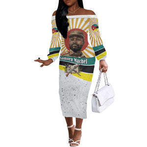Samora Machel Off The Shoulder Long Sleeve Dress Radiant Sunburst Bold Anti-Colonial Quote Mozambique Liberation - African Revolutionary Art - African Pride