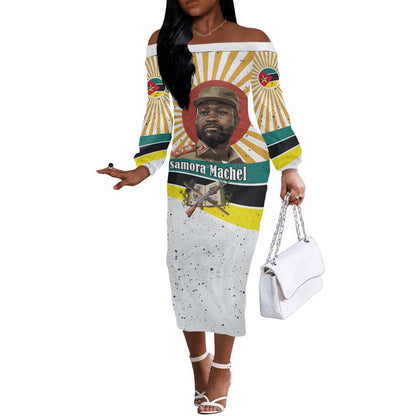 Samora Machel Off The Shoulder Long Sleeve Dress Radiant Sunburst Bold Anti-Colonial Quote Mozambique Liberation - African Revolutionary Art - African Pride