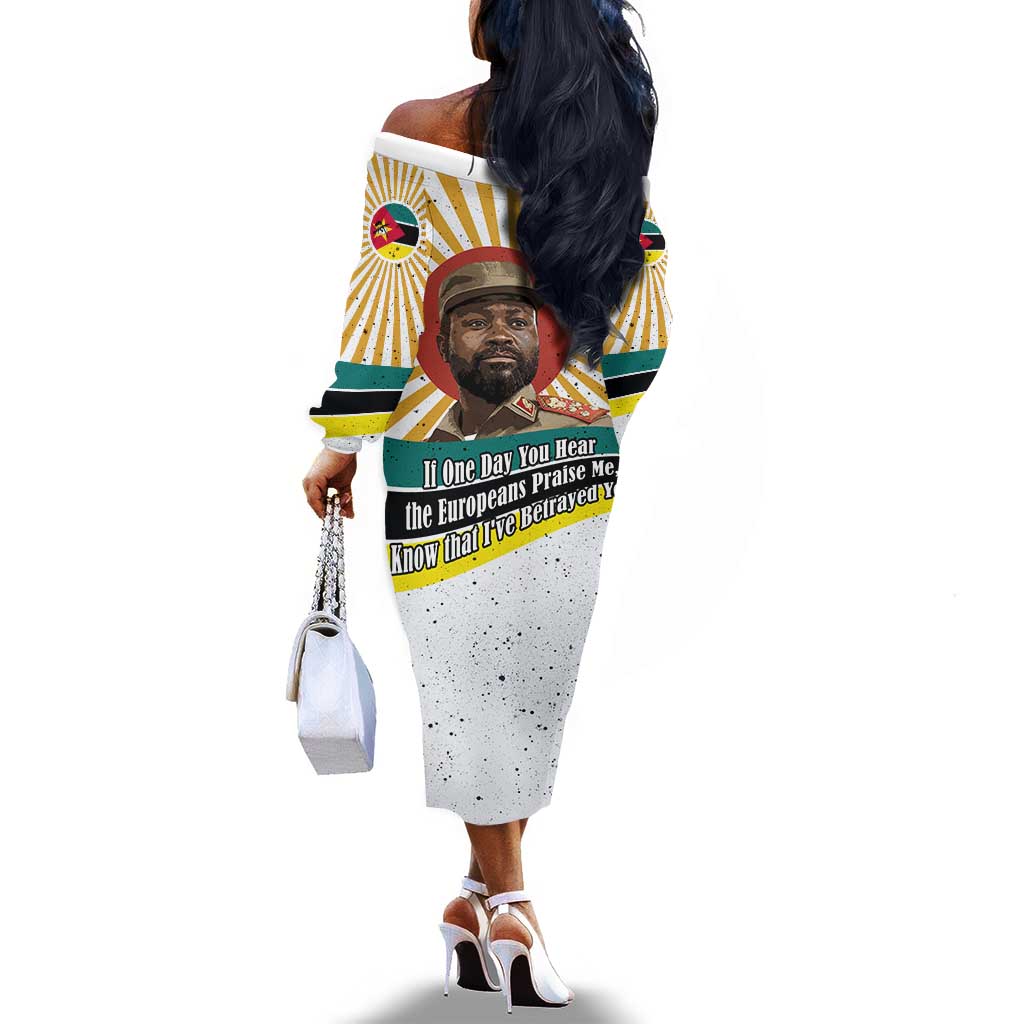 Samora Machel Off The Shoulder Long Sleeve Dress Radiant Sunburst Bold Anti-Colonial Quote Mozambique Liberation - African Revolutionary Art - African Pride
