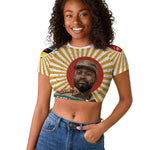 Samora Machel Raglan Cropped T shirt Radiant Sunburst Bold Anti-Colonial Quote Mozambique Liberation - African Revolutionary Art - African Pride