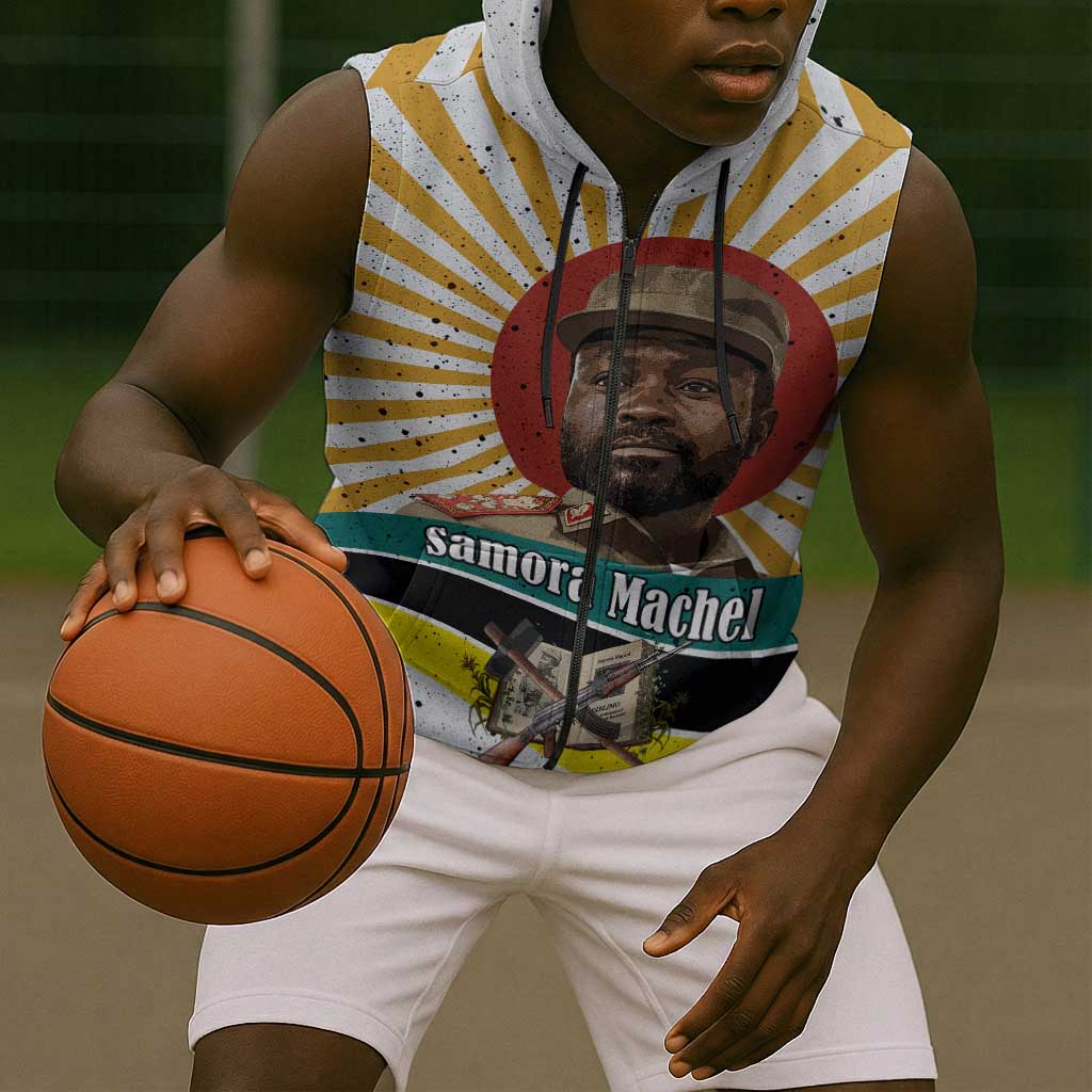 Samora Machel Sleeveless Zip Hoodie Radiant Sunburst Bold Anti-Colonial Quote Mozambique Liberation - African Revolutionary Art - African Pride