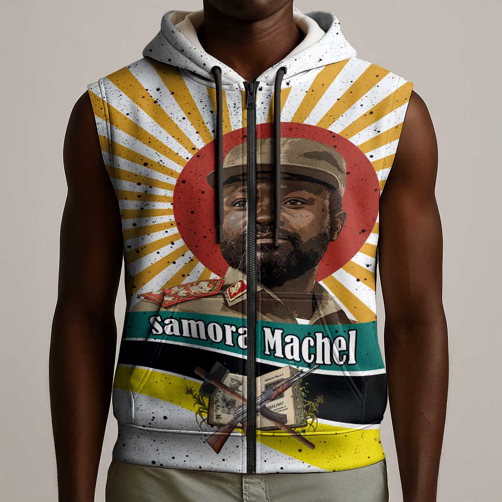Samora Machel Sleeveless Zip Hoodie Radiant Sunburst Bold Anti-Colonial Quote Mozambique Liberation - African Revolutionary Art - African Pride