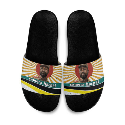 Samora Machel Slide Sandals Radiant Sunburst Bold Anti-Colonial Quote Mozambique Liberation - African Revolutionary Art - African Pride