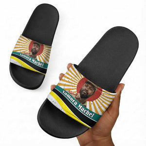 Samora Machel Slide Sandals Radiant Sunburst Bold Anti-Colonial Quote Mozambique Liberation - African Revolutionary Art - African Pride